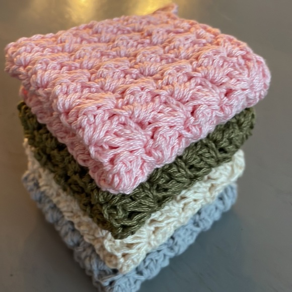 Set of 2 Crocheted Washcloth Crocheted Dishcloth with Hanging Loop 100% COTTON - Picture 8 of 9